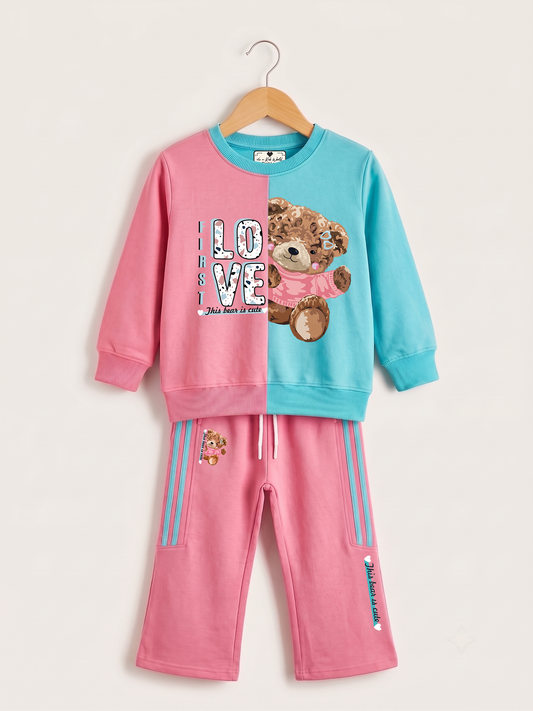 2601 - Pink - Girls Cord Set | 330 - 350 GSM Premium Cotton Fleece