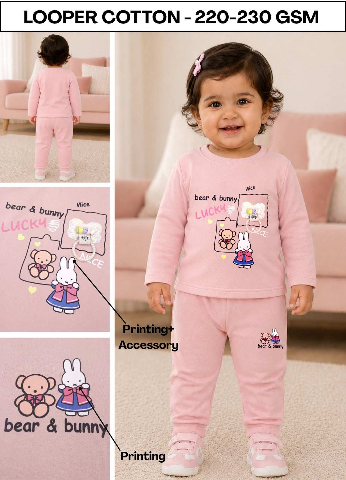 YB - 2510 - Pink - Biowash Cotton Terry 220-230 Gsm printing/accessory work