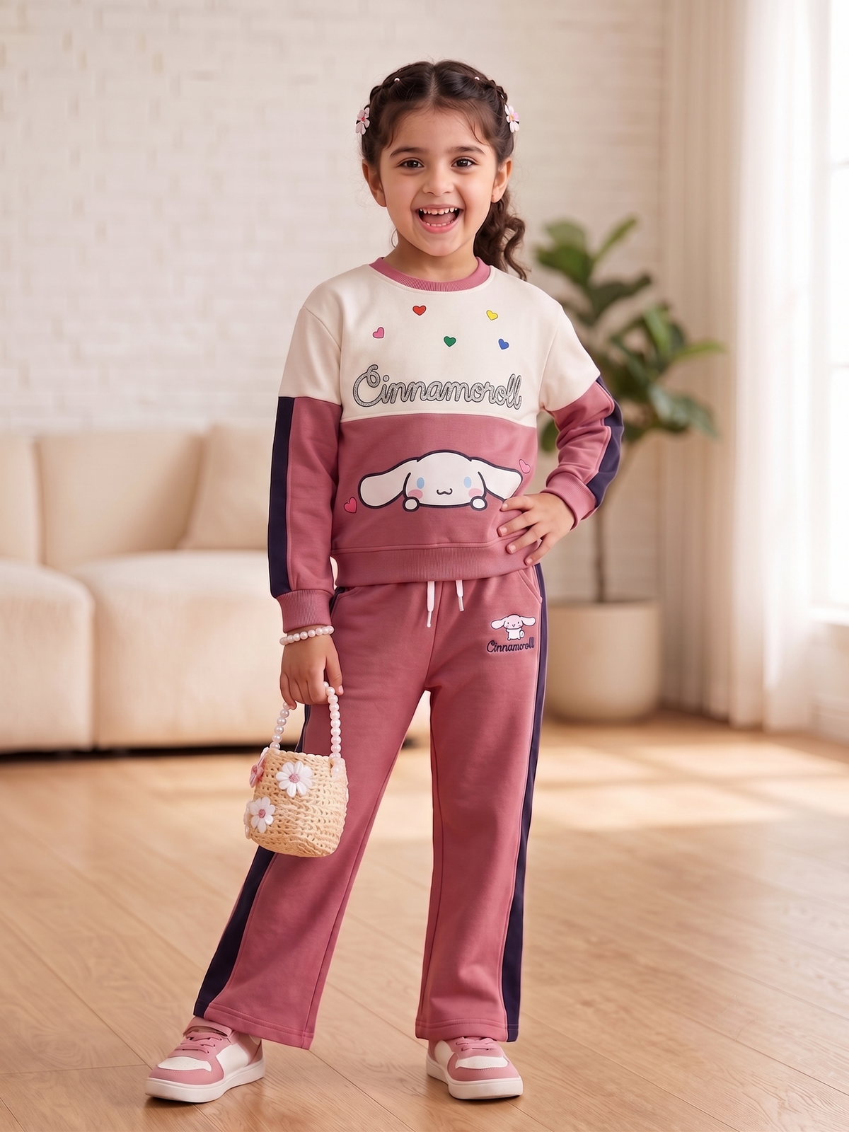 2605 - Pink - Girls Cord Set | 330 - 350 GSM Premium Cotton Fleece