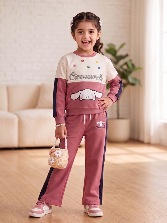 2605 - Pink - Girls Cord Set | 330 - 350 GSM Premium Cotton Fleece