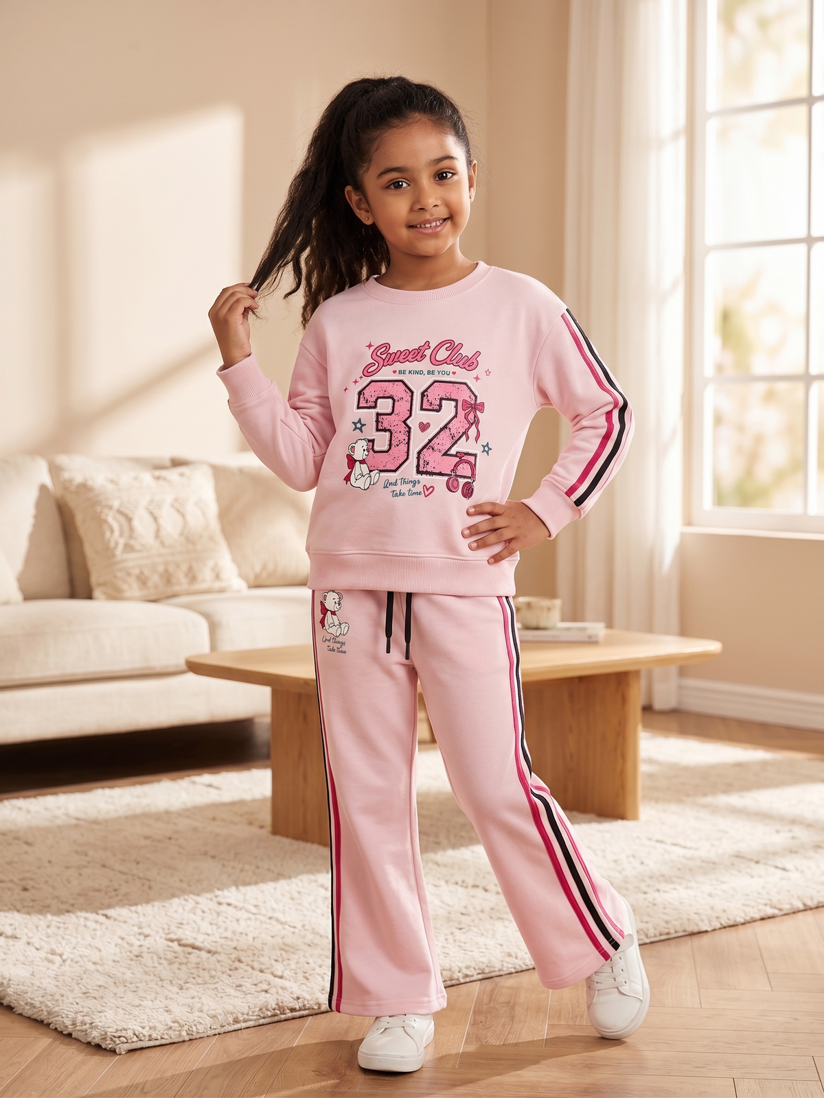 2603 - Pink - Girls Cord Set | 330 - 350 GSM Premium Cotton Fleece