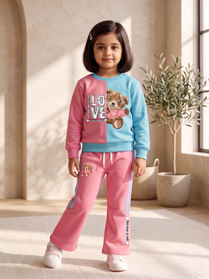 2601 - Pink - Girls Cord Set | 330 - 350 GSM Premium Cotton Fleece