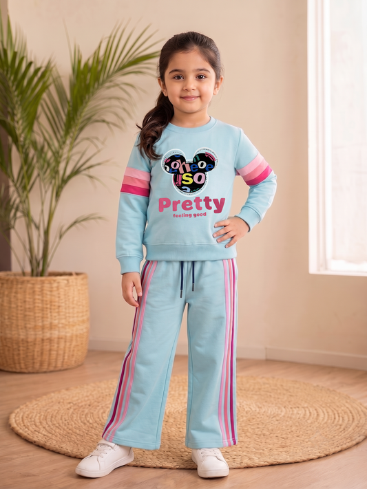 2602 - Aqua Blue - Girls Cord Set | 330 - 350 GSM Premium Cotton Fleece