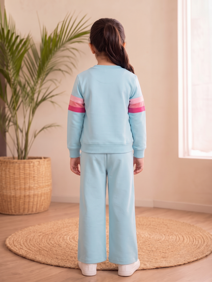 2602 - Aqua Blue - Girls Cord Set | 330 - 350 GSM Premium Cotton Fleece