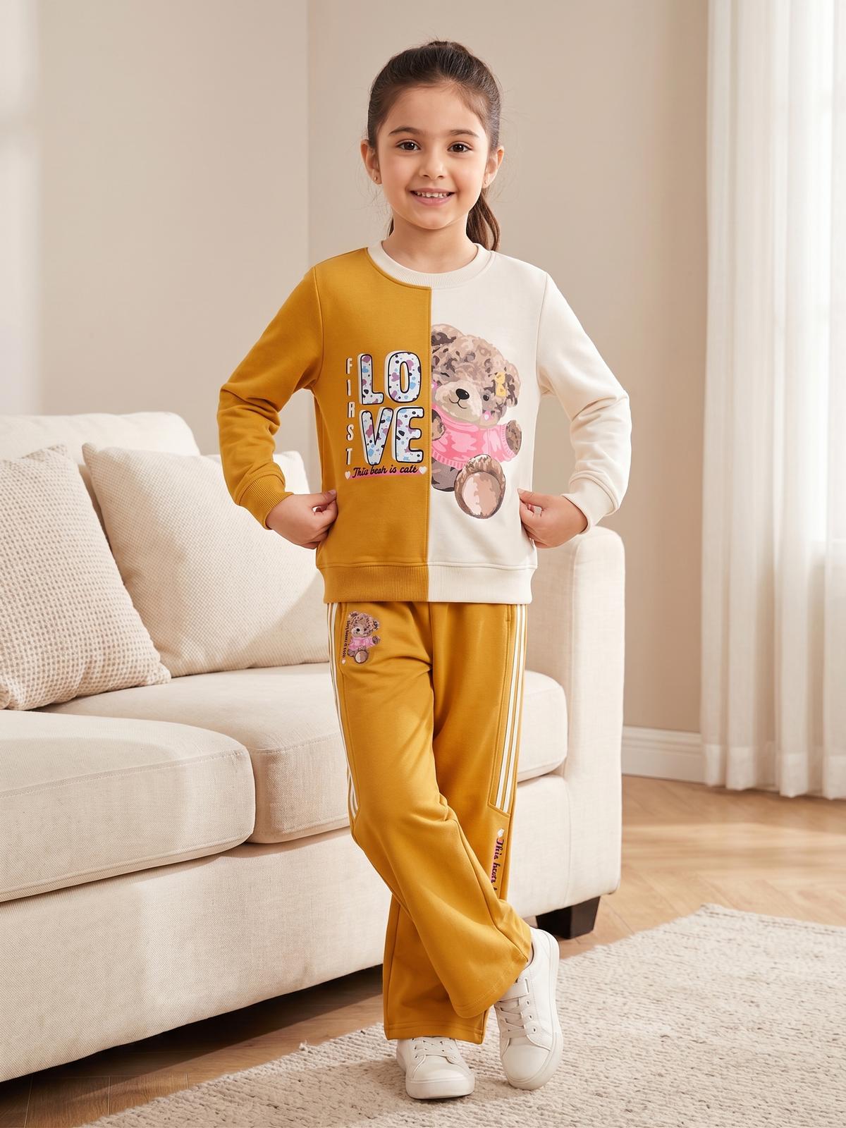 2601 - Mustard - Girls Cord Set | 330 - 350 GSM Premium Cotton Fleece