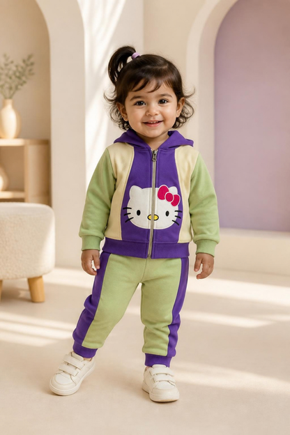 2519 - Purple Kitty - Infant Cord Set | 330 - 350 GSM Premium Cotton Fleece
