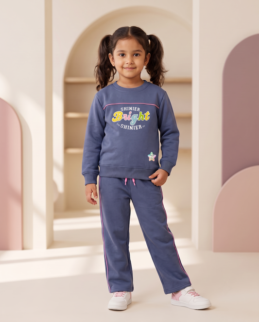 2607 - Denim - Girls Cord Set | 330 - 350 GSM Premium Cotton Fleece