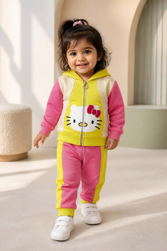 2519 - Yellow Kitty - Infant Cord Set | 330 - 350 GSM Premium Cotton Fleece