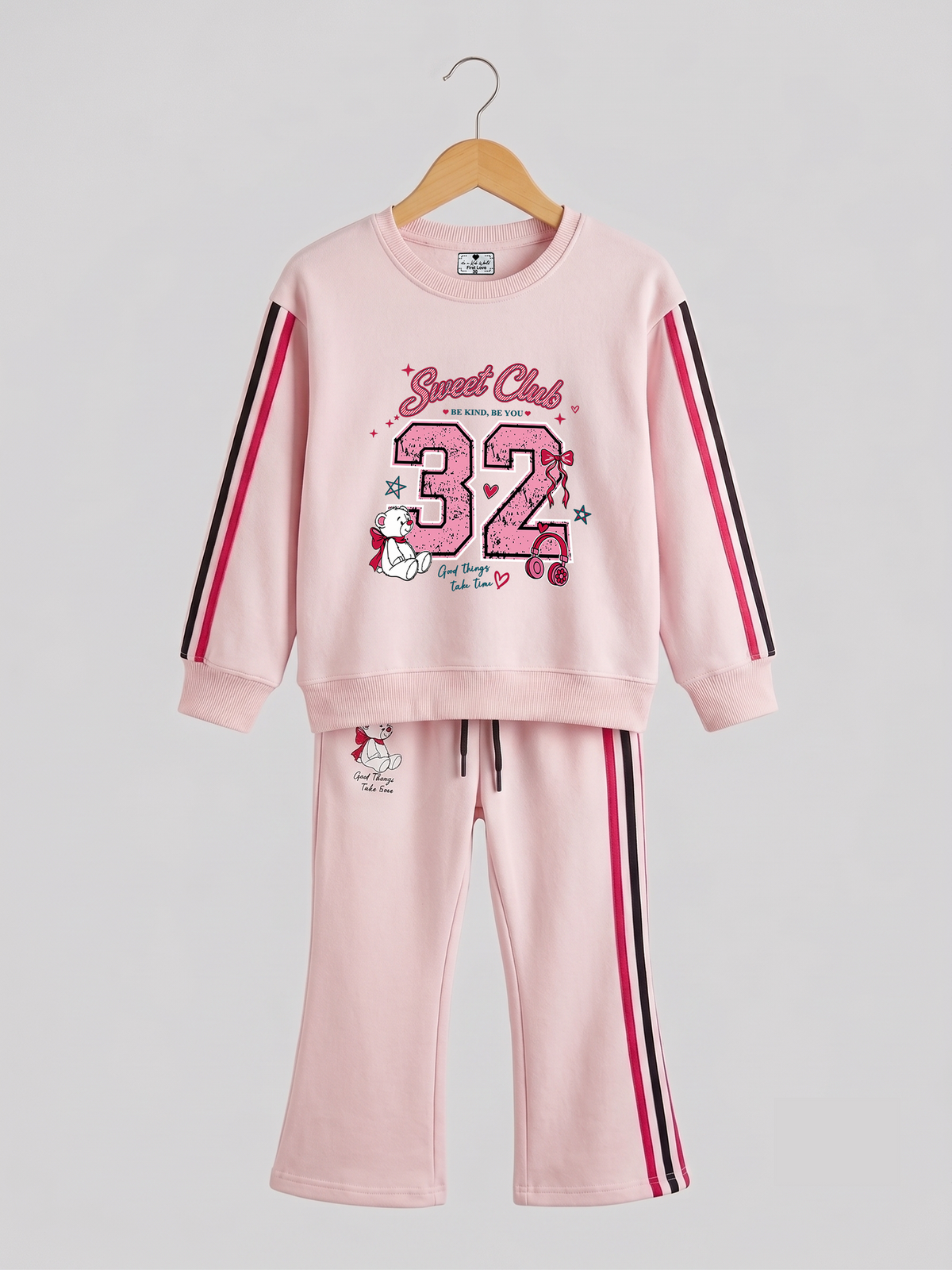 2603 - Pink - Girls Cord Set | 330 - 350 GSM Premium Cotton Fleece