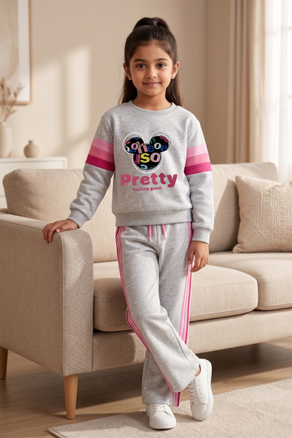 2602 - Grey - Girls Cord Set | 330 - 350 GSM Premium Cotton Fleece