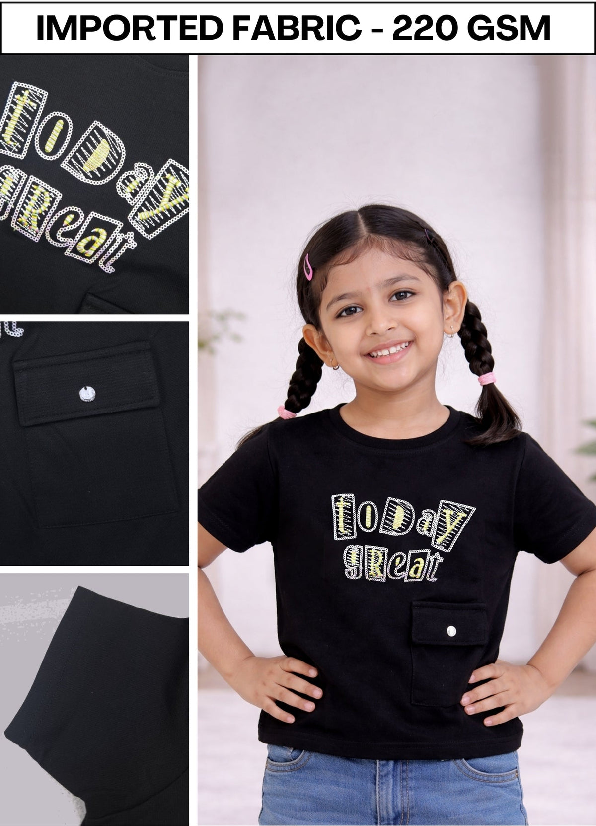 FL - 1653 - Black| 220 GSM  Premium Cotton Lycra
