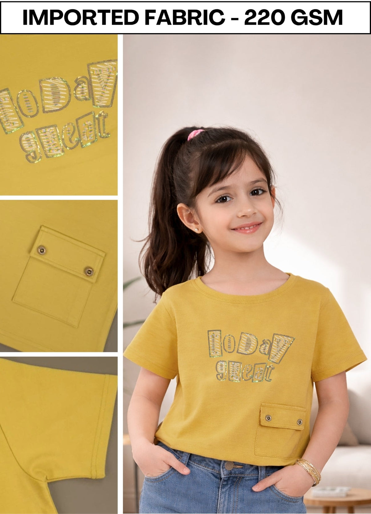FL - 1653 - Yellow| 220 GSM  Premium Cotton Lycra