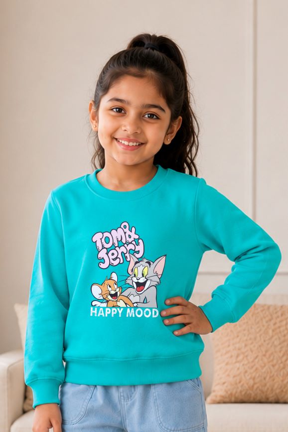 500 - Aqua Blue - Girls Sweatshirt | 280 - 300 GSM Premium Cotton Fleece
