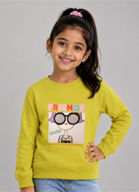 501 - Yellow Green - Girls Sweatshirt | 280 - 300 GSM Premium Cotton Fleece