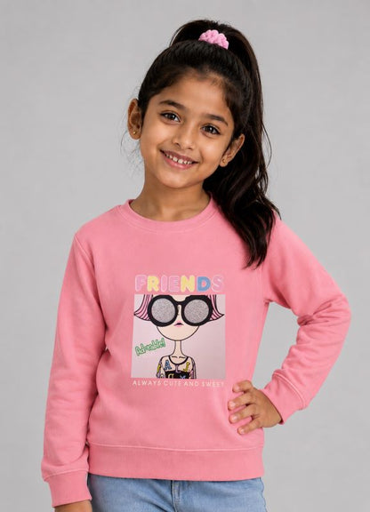 501 - Pink - Girls Sweatshirt | 280 - 300 GSM Premium Cotton Fleece