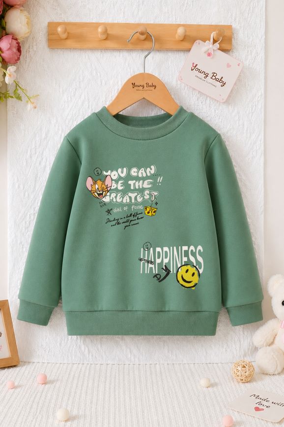 502 - Green - Girls Sweatshirt | 280 - 300 GSM Premium Cotton Fleece-1