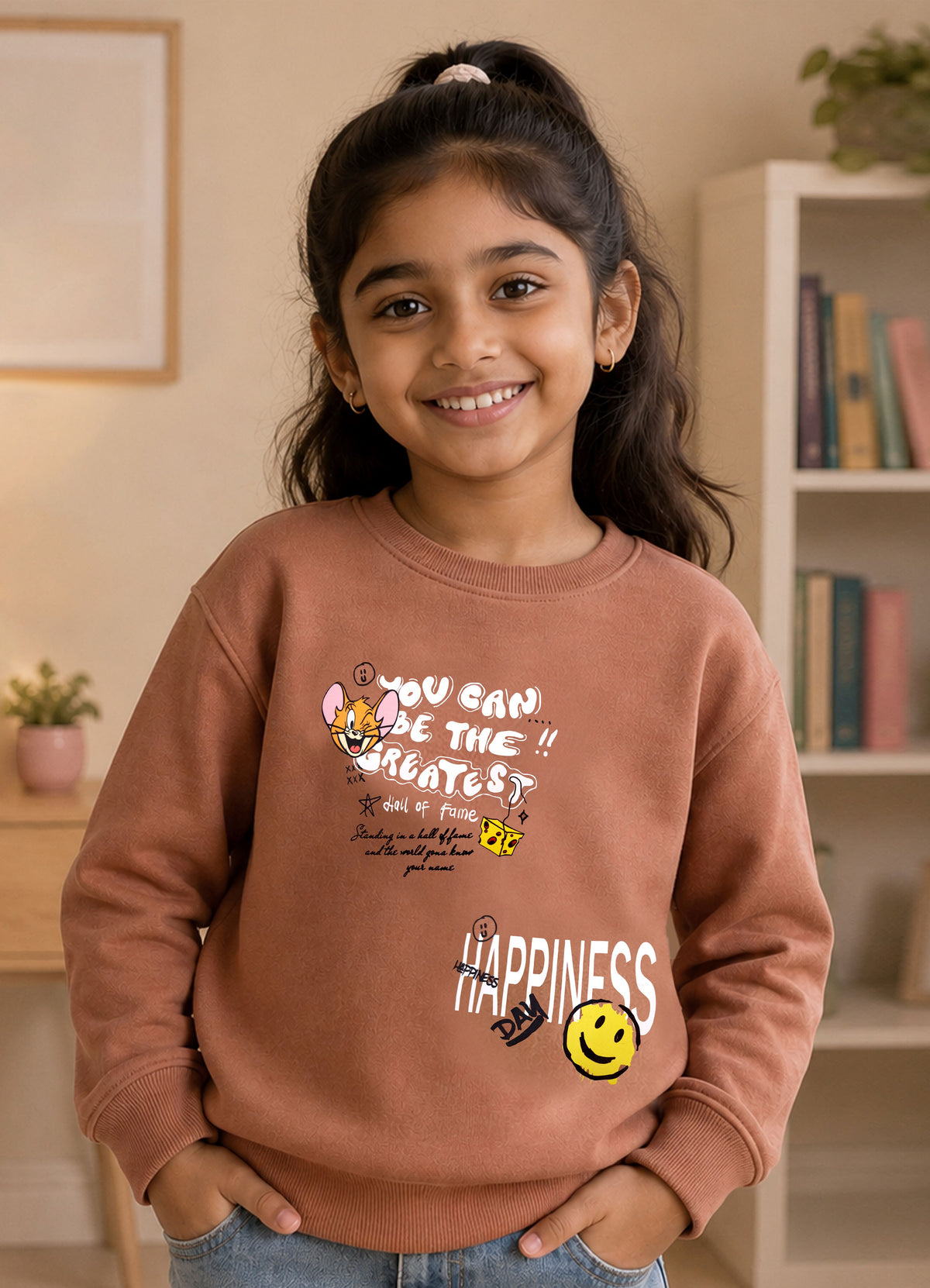502 - Brown - Girls Sweatshirt | 280 - 300 GSM Premium Cotton Fleece
