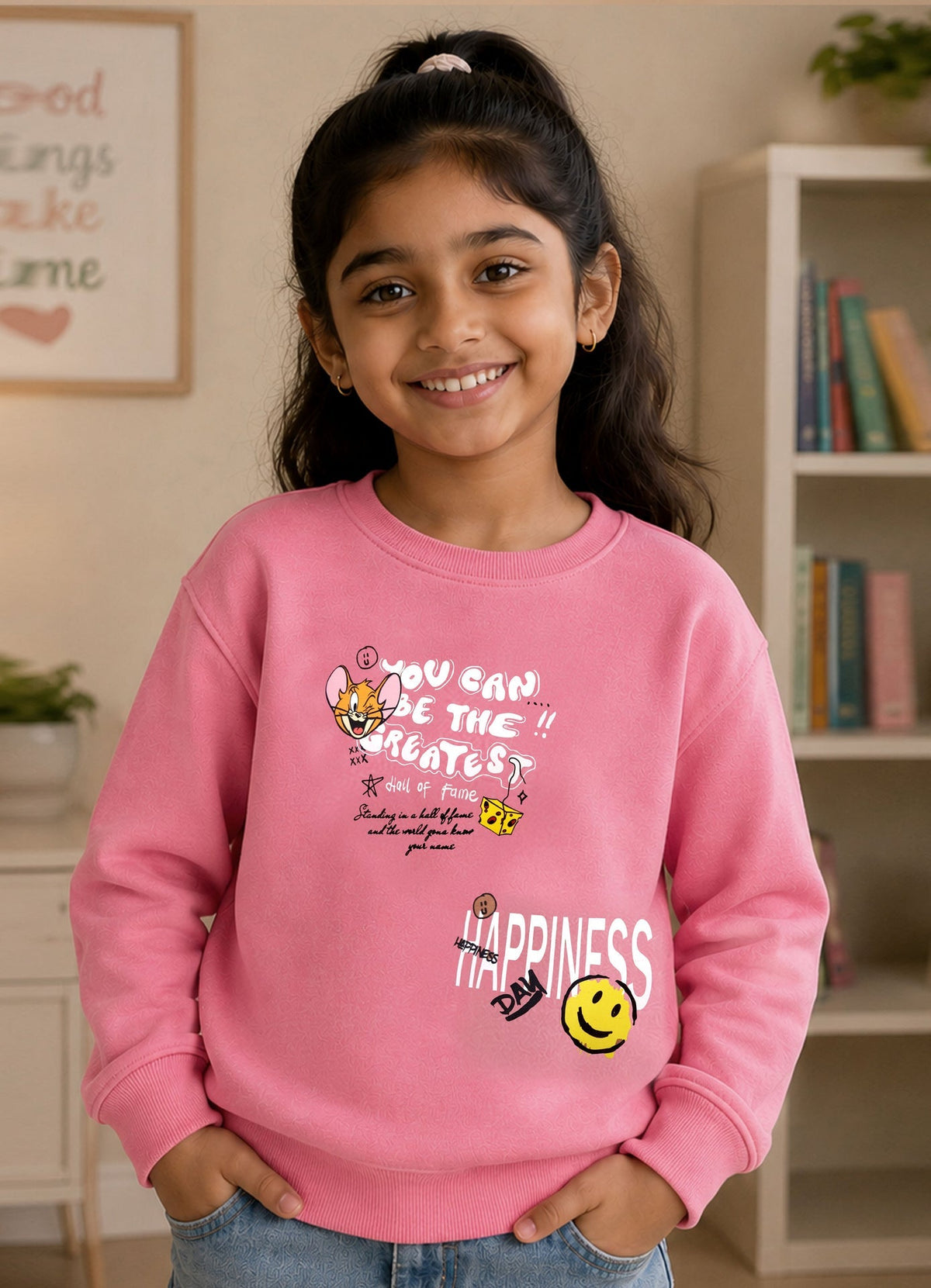 502 - Pink - Girls Sweatshirt | 280 - 300 GSM Premium Cotton Fleece
