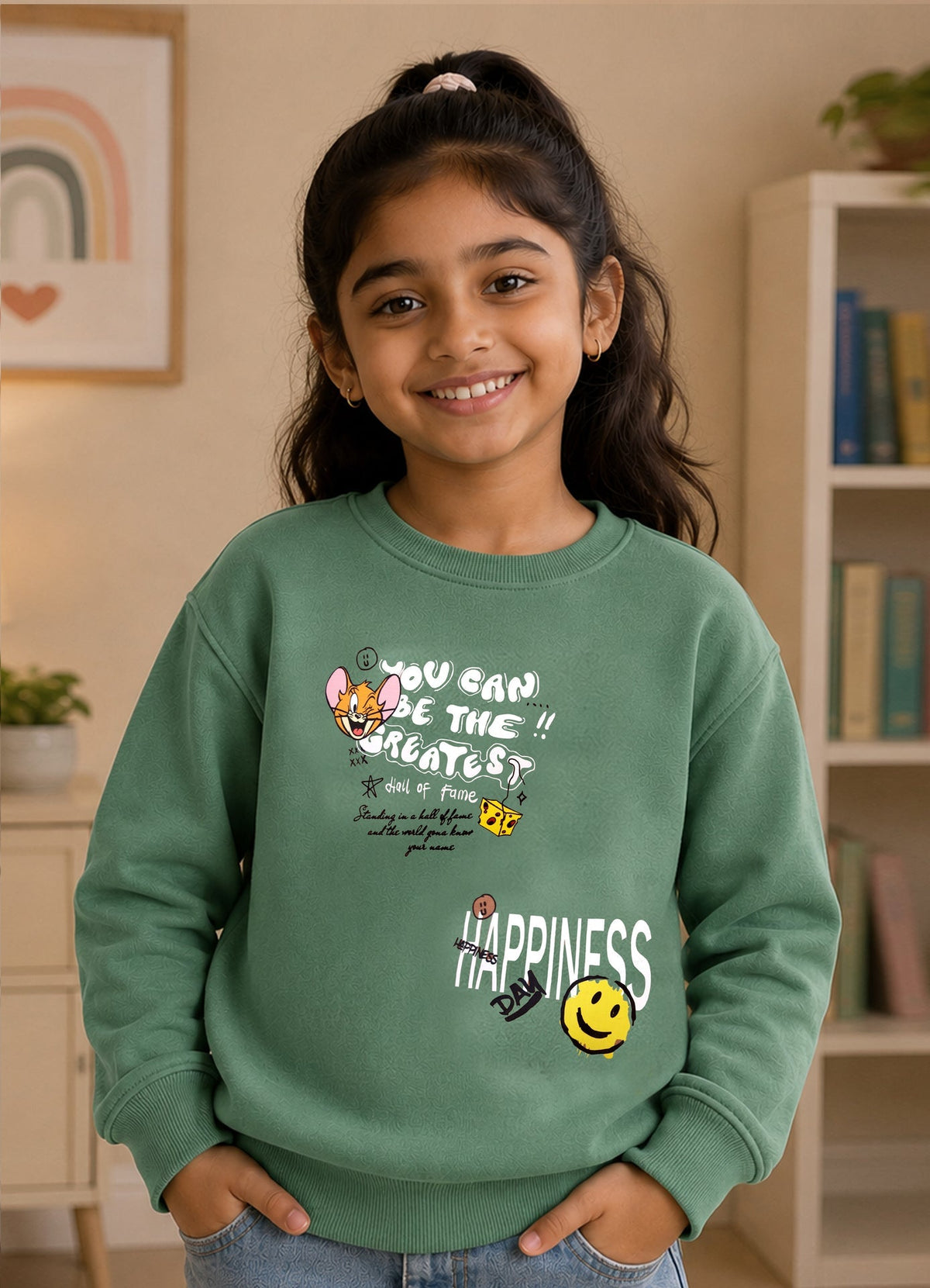 502 - Green - Girls Sweatshirt | 280 - 300 GSM Premium Cotton Fleece-1