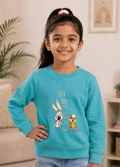 504 - Aqua Blue - Girls Sweatshirt | 280 - 300 GSM Premium Cotton Fleece