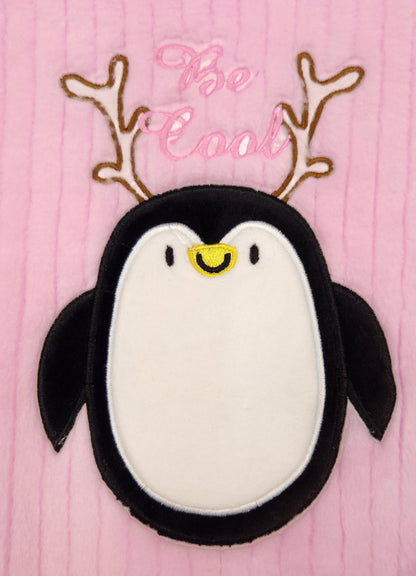 544 - Pink - 🐧 Infant Pink Penguin Embroidered Cozy Set| 320 - 340 GSM Imported Soft Fabric