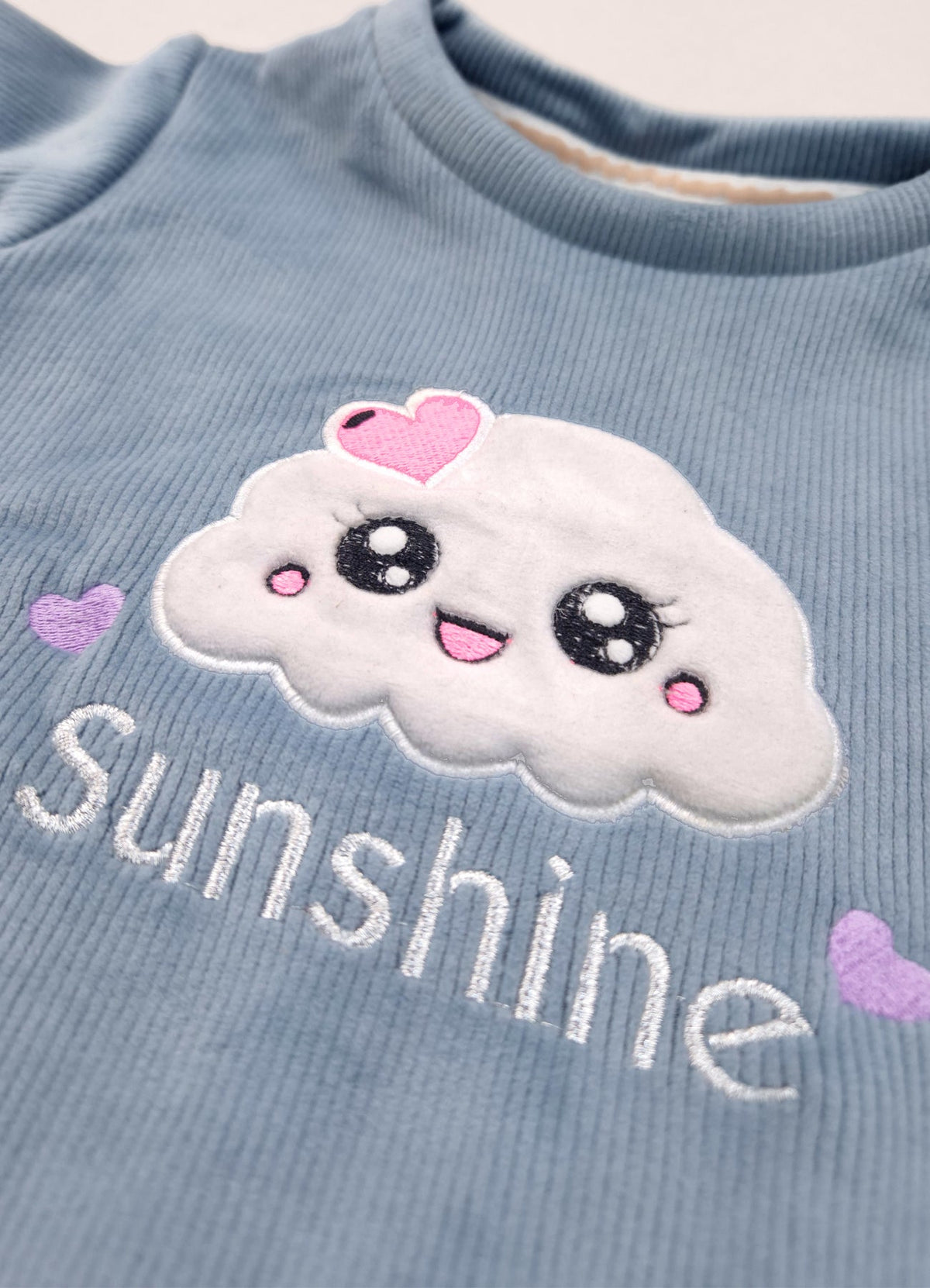 545 - Sky - Infant Sweet Cloud Dreams – Embroidered Ribbed Cord Set| 320 - 340 GSM Imported Soft Fabric