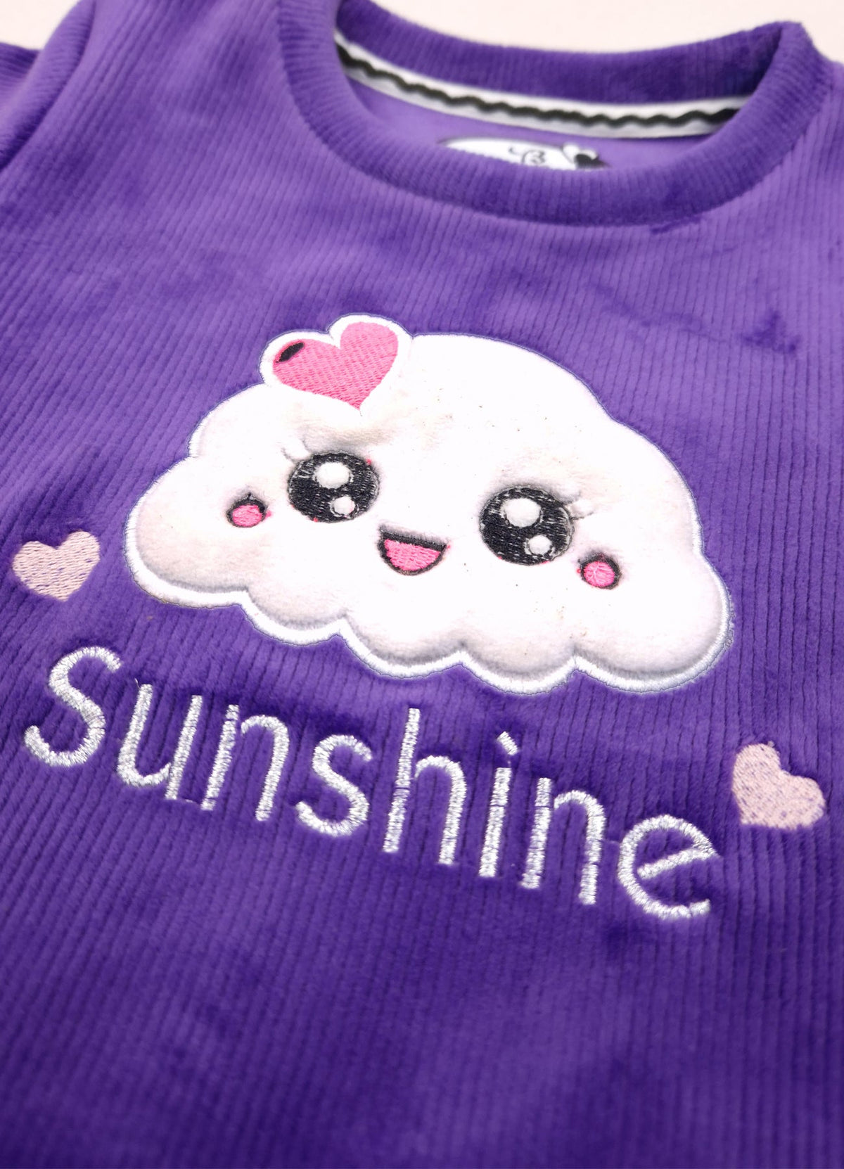 545 - Purple - Infant Sweet Cloud Dreams – Embroidered Ribbed Cord Set | 320 - 340 GSM Imported Soft Fabric
