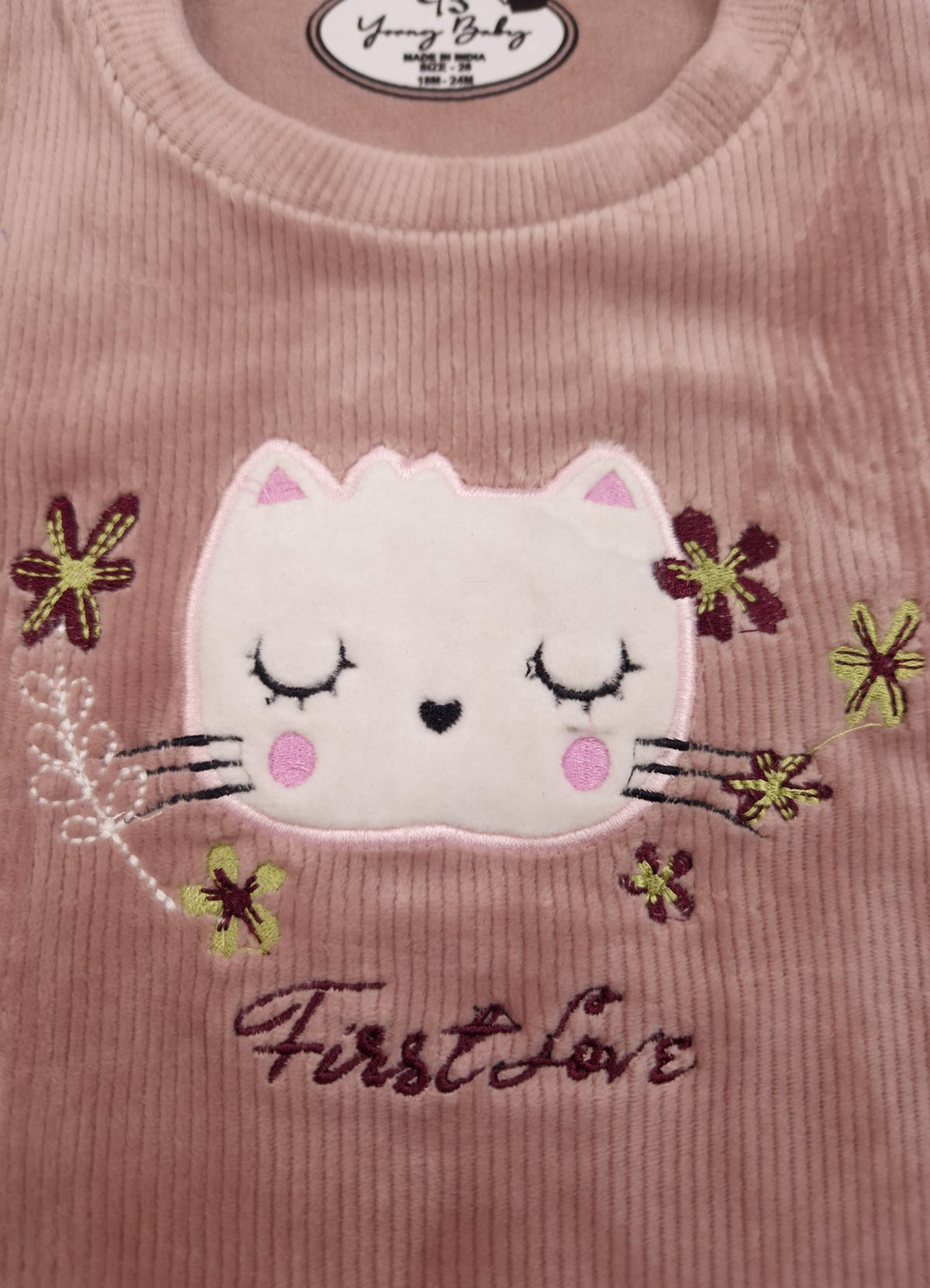 546 - Onion - Infant Kitty Embroidered Co-Ord Set cord set | 320 - 340 GSM  Imported Soft Fabric