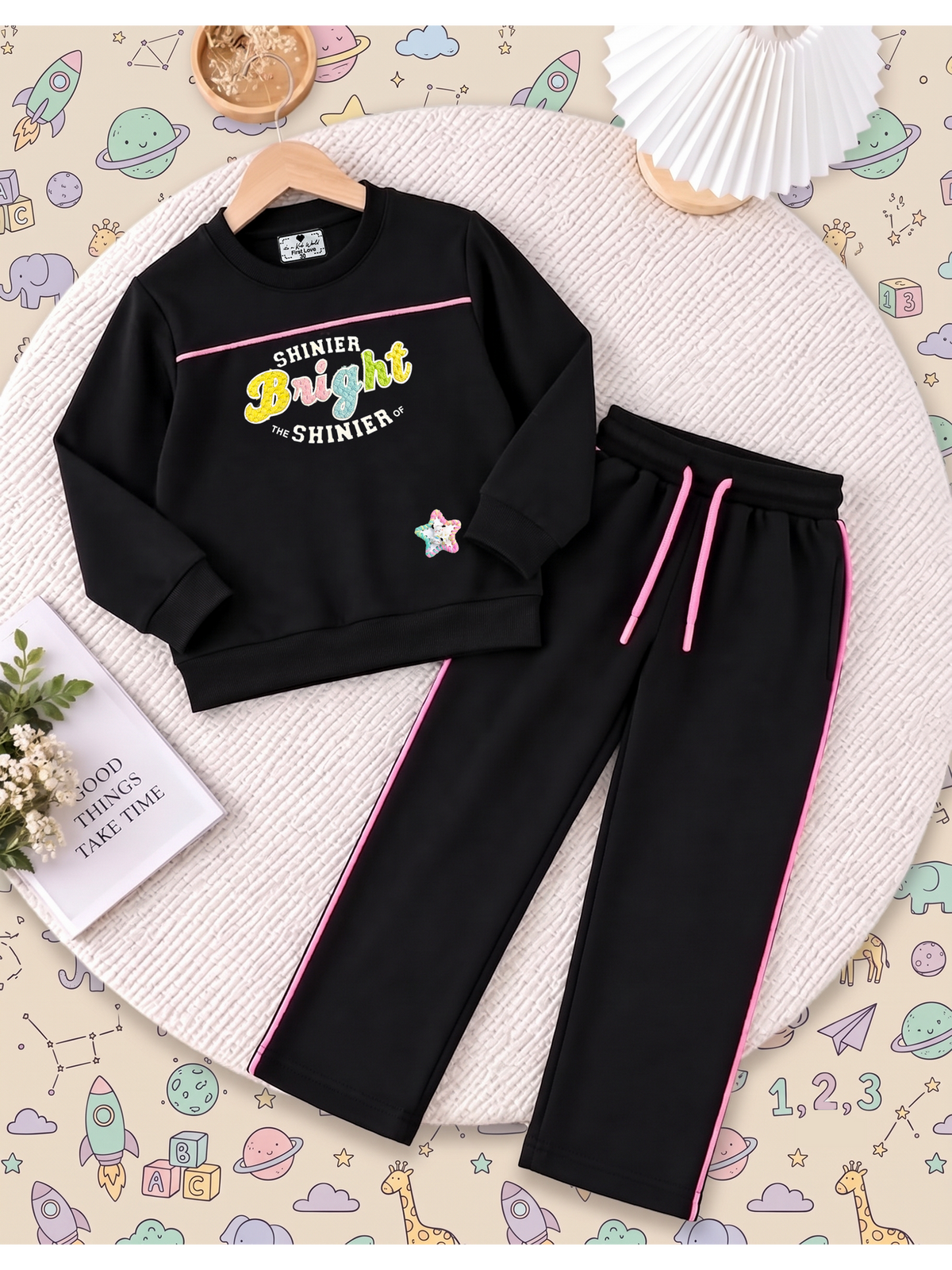 2607 - black - Girls Cord Set | 330 - 350 GSM Premium Cotton Fleece
