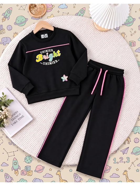 2607 - black - Girls Cord Set | 330 - 350 GSM Premium Cotton Fleece